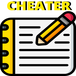 Cheater logo. A pencil and some notes with the words 'Cheater'