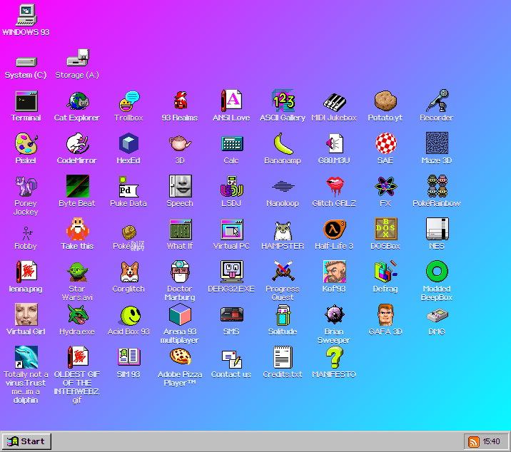 A screenshot of Windows 93, a website styled like old school Windows